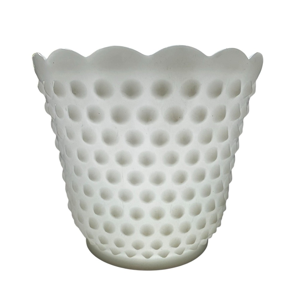 Vintage Fire King White Hobnail Milk Glass Planter Vase 4.5" Cottagecore Farm